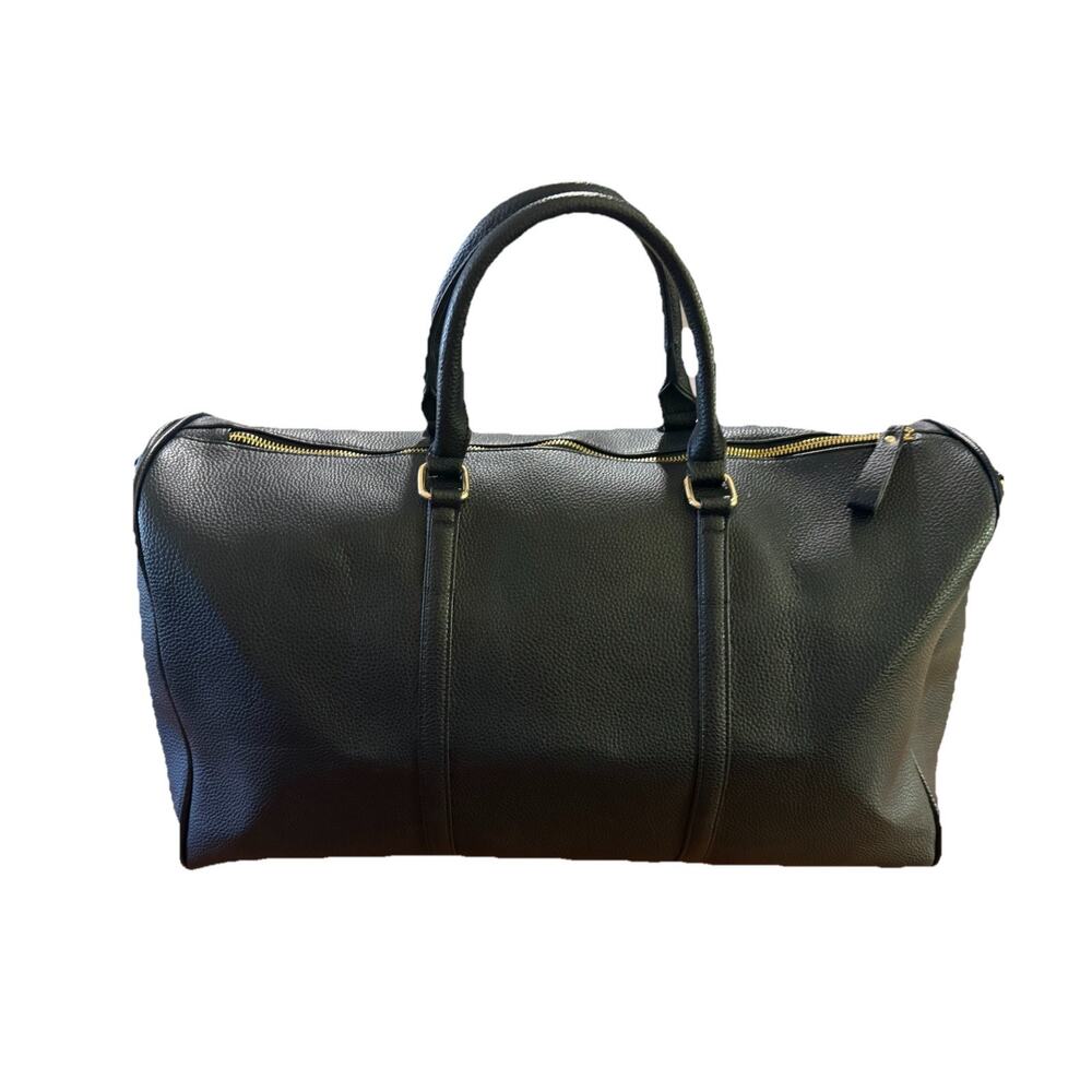 Black Genuine Leather Travel Duffle Holdall Weekend Bag w/ Detachable Strap 20" - Picture 5 of 9